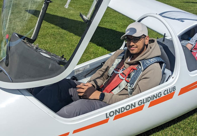 Saqib Patel in his London Gliding Club glider